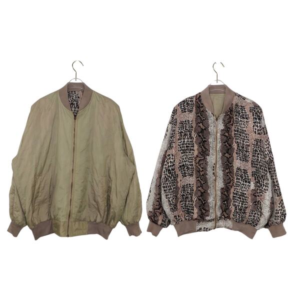 1980s Vintage Brown Snakeskin Reversible Bomber Jacket Large - Picture 10 of 10
